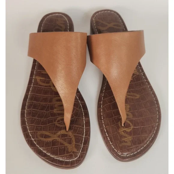 Sam Edelman Jaynee 7.5 M Leather Toe Thong Sandal Comfort Slip On Shoes Tan - Picture 2 of 7